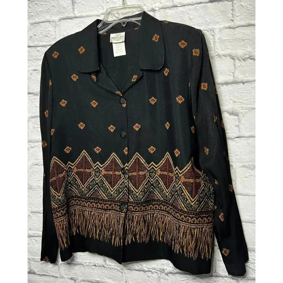 Vintage 90s TR Bentley button up printed blouse shirt long sleeve size 14. - Picture 3 of 7